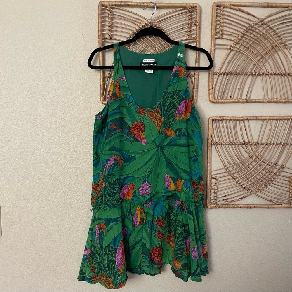 Vintage Miss Sixty Parrot Dress Green Tropical Y2K Boho Women's Sz S B18‎